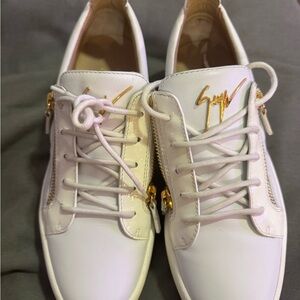 Giuseppe Zanotti White and Gold Sneakers